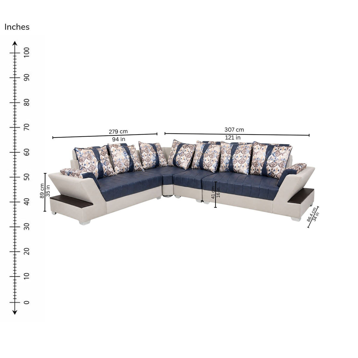 Zillow Corner Sofa (Left) — iso-dims