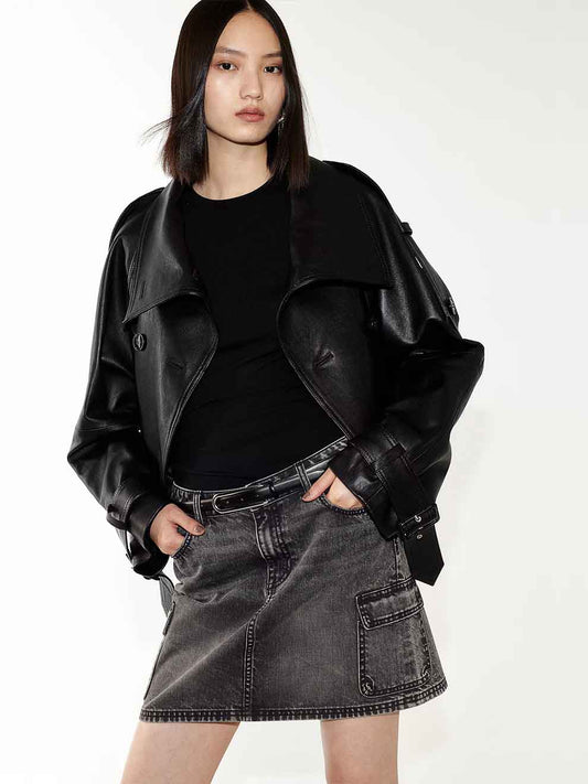 Denim Cargo Mini Skirt