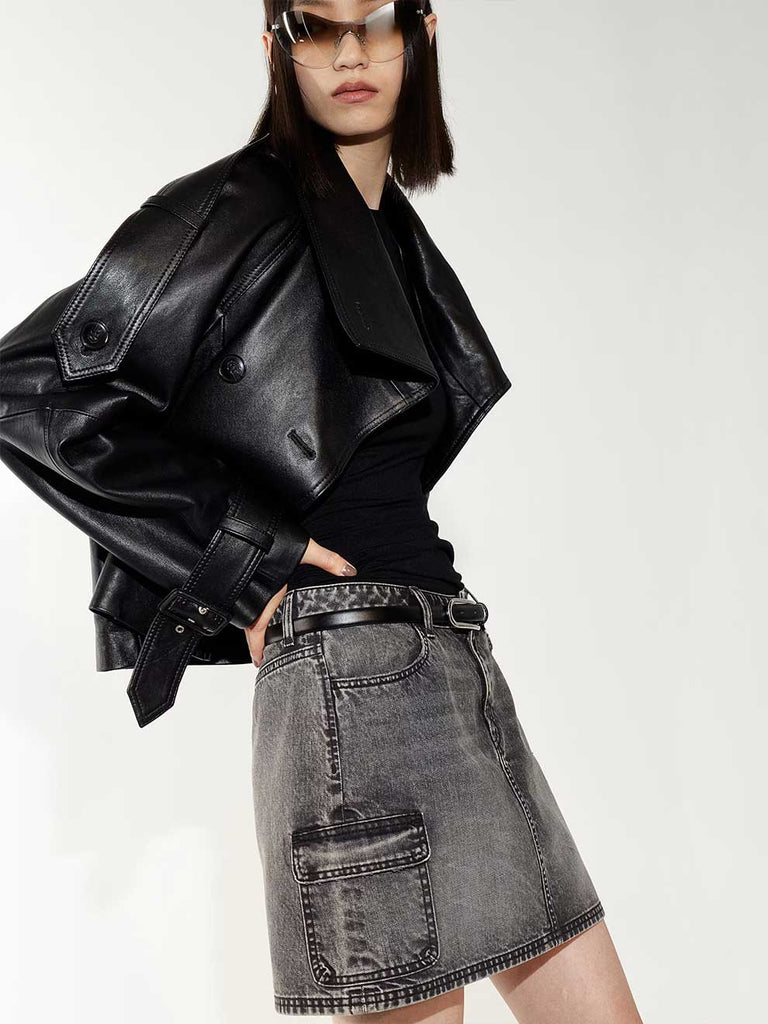 Denim Cargo Mini Skirt