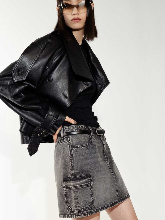 Denim Cargo Mini Skirt