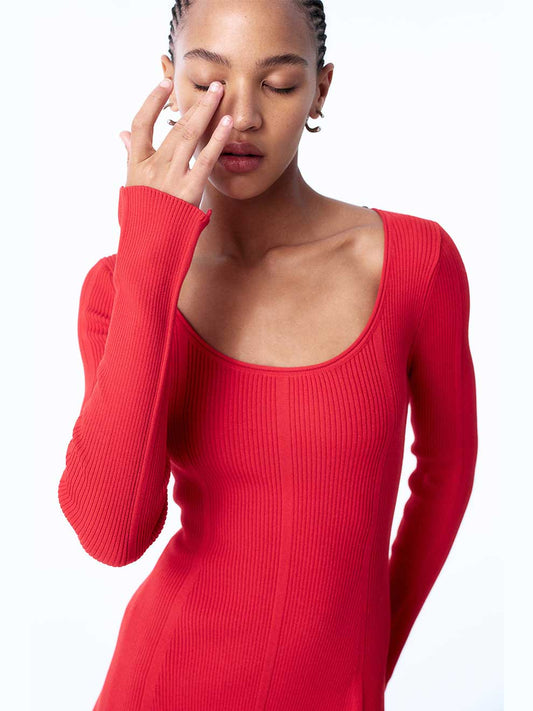 Flared Skirt Rib Knit Mini Dress