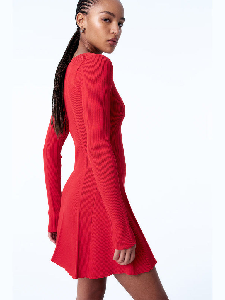 Flared Skirt Rib Knit Mini Dress