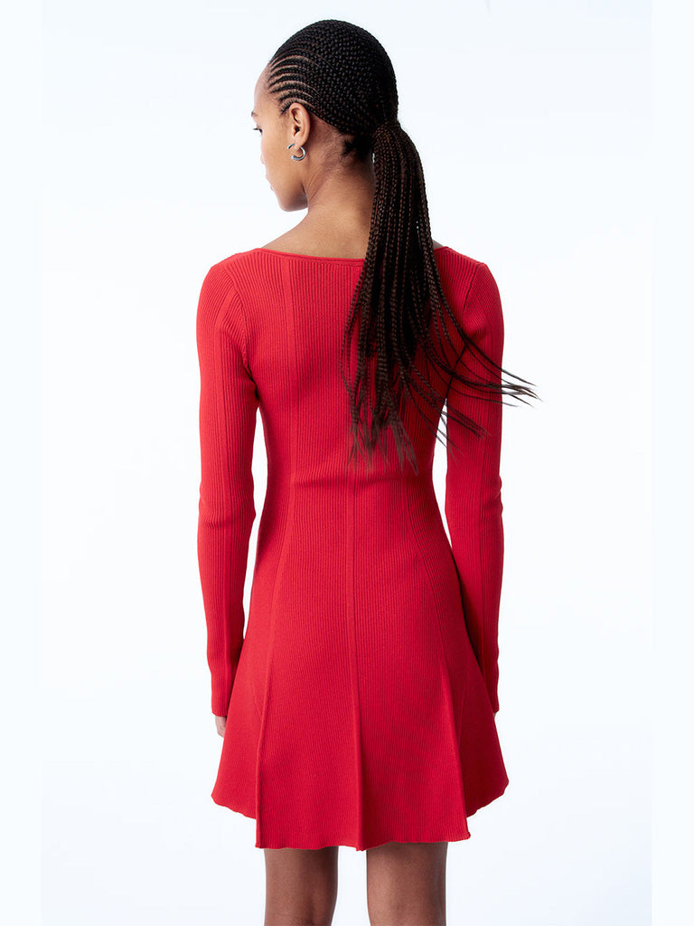 Flared Skirt Rib Knit Mini Dress