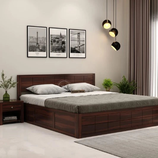 Kosmo Solace Queen Bed In Sheesham Finish With Box Storage