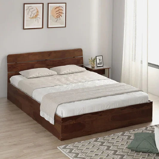 Kosmo Solace Queen Bed In Sheesham Finish With Box Storage