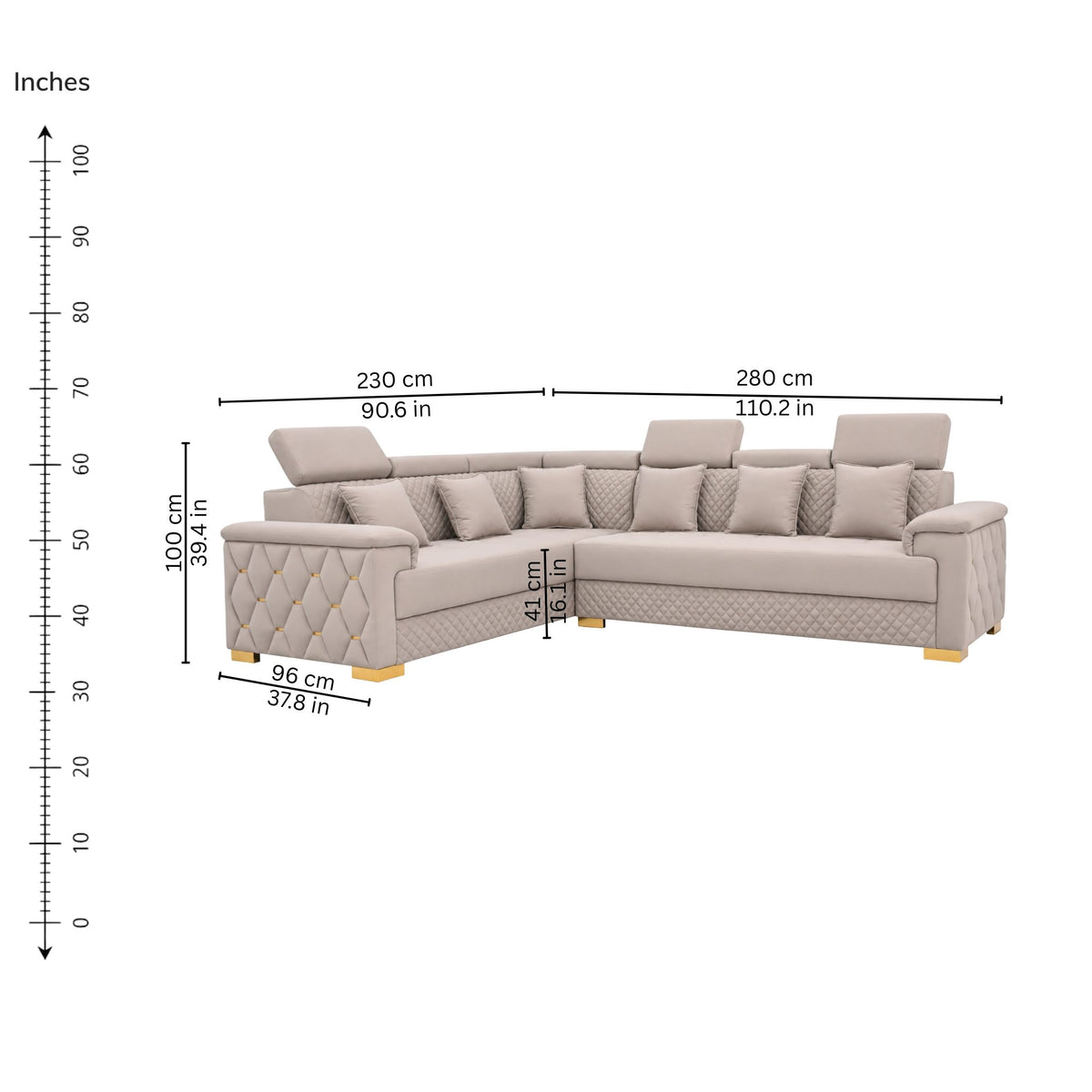 Clover Corner Sofa (Left) — iso-dims