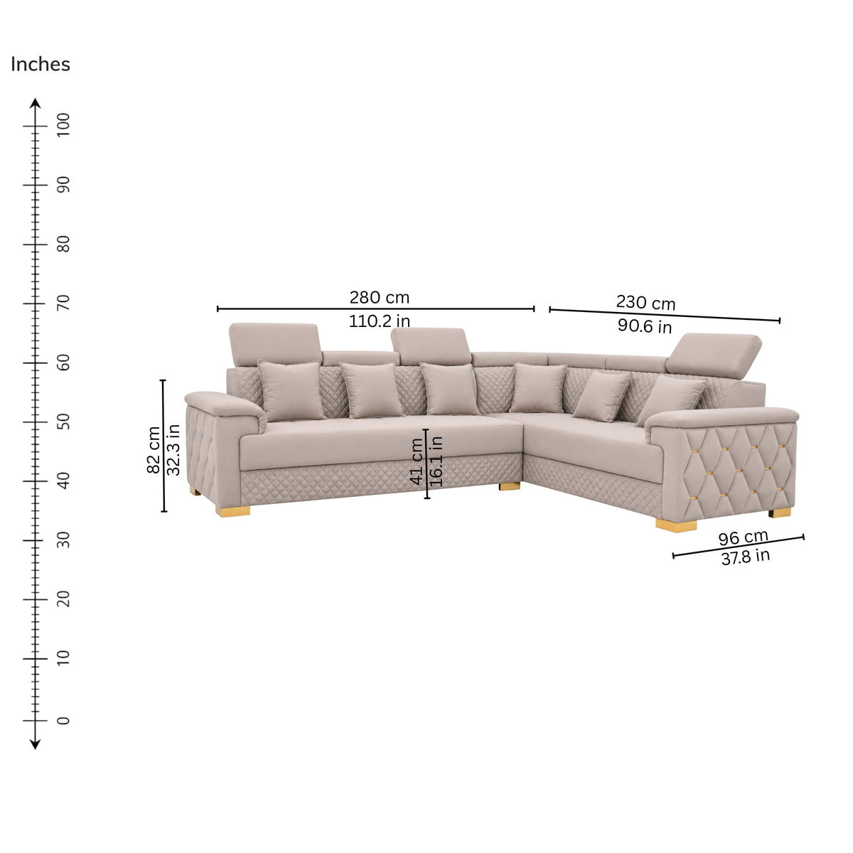 Clover Corner Sofa (Right) — iso-dims
