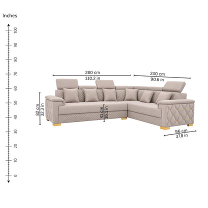 Clover Corner Sofa (Right) — iso-dims