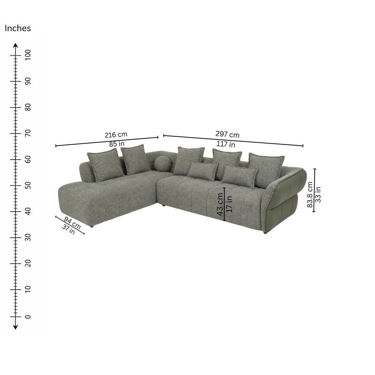 Freesia Corner Sofa (Left) — iso-dims