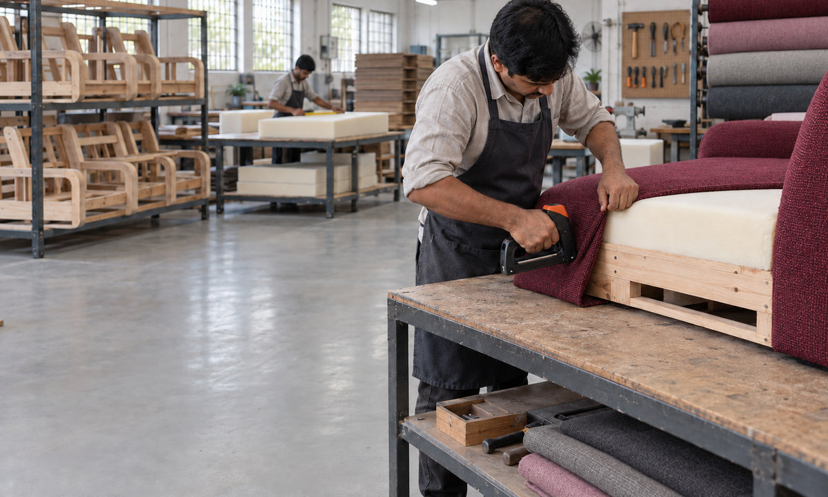 Upholstering a sofa frame in the Woodbun workshop