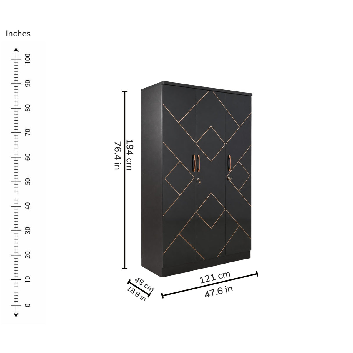 Nocturne Three-Door Wardrobe — iso-dims