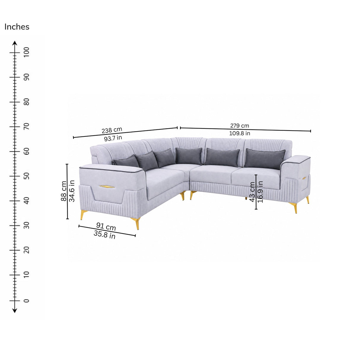 Sage Corner Sofa (Left) — iso-dims