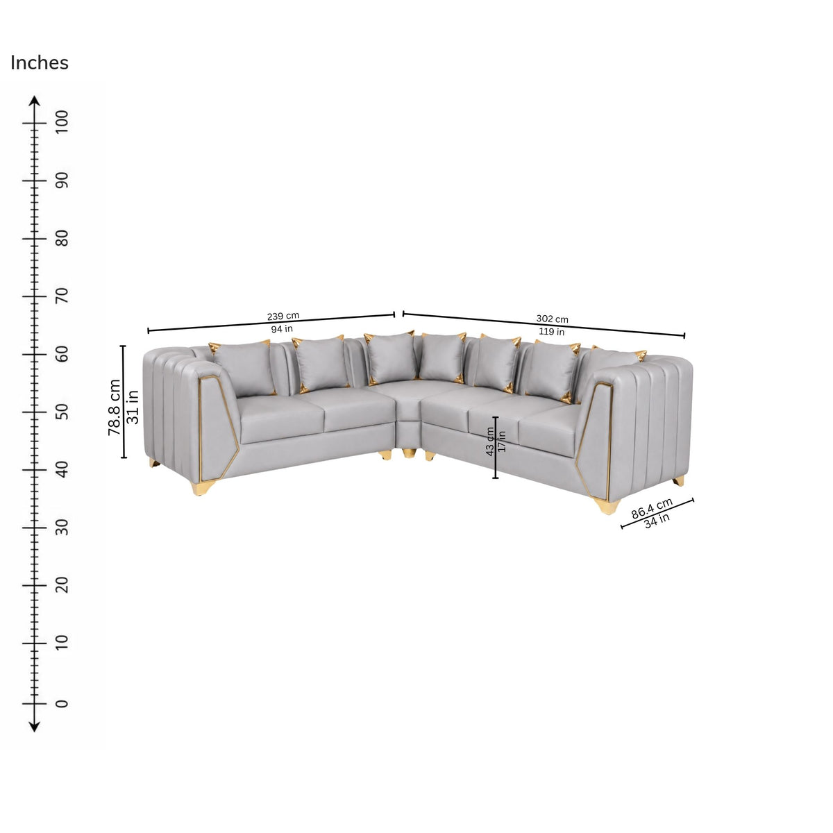 Zinnia Corner Sofa (Left) — iso-dims