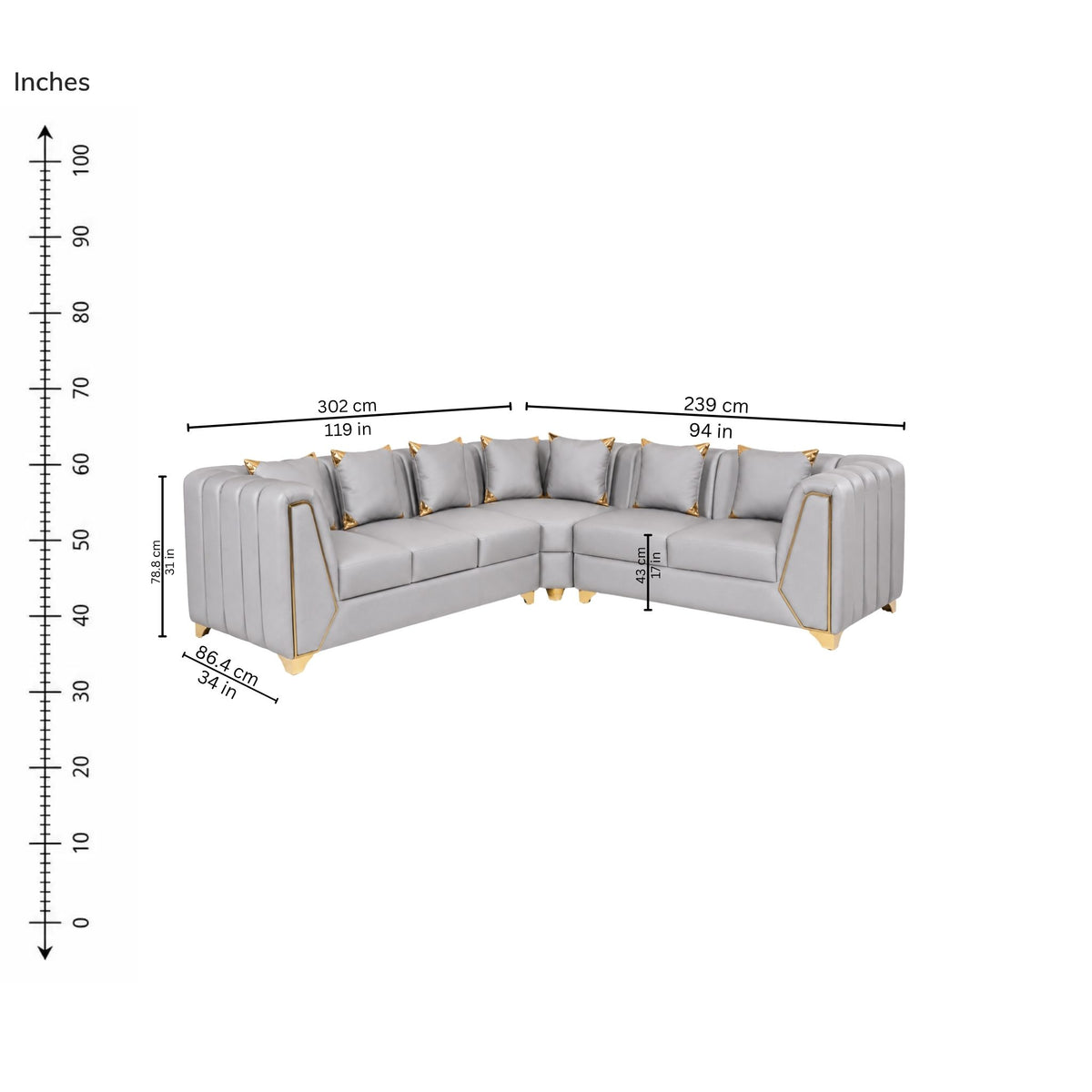 Zinnia Corner Sofa (Right) — iso-dims
